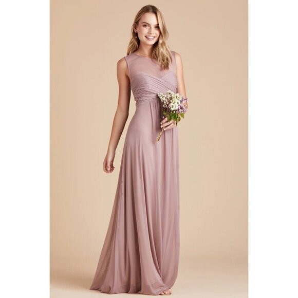 Birdy Grey Ryan Sheer V Back Maxi Formal Bridesmaid Dress Mauve Medium NWT - Picture 1 of 16